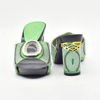 New Shoes and Bag Set African Sets Green Color Italian Shoes with Matching Bag for Women Nigerian Shoes and Bag Set for Wedding