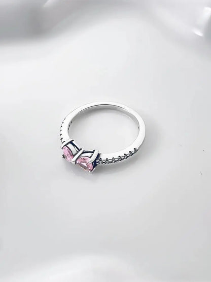 Silver Plated Pink Heart Bow Ring With CZ Accents Perfect Romantic Gift For Women Fashion Jewelry
