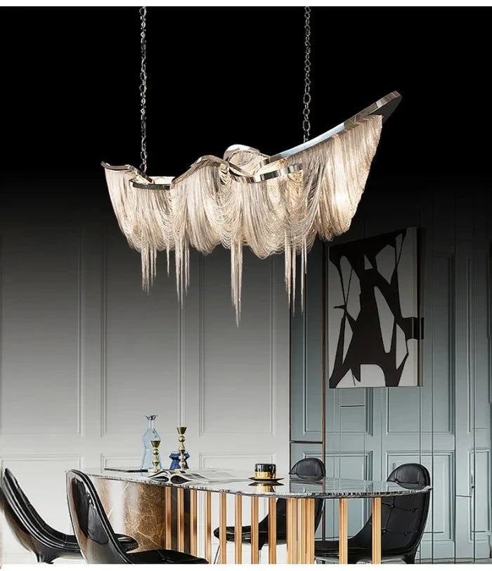 Italian Luxury Gold Tassel Chandeliers Designer Lighting Living Dining Room Decor Aluminum LED Pendant Lamp Villa Hanging Lights