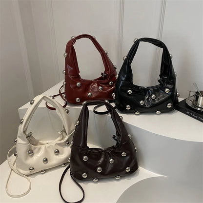 Personalized PU Rivet Fashion Shoulder Bags Solid Color Crossbody Bag High-end Women Handbag Luxury Brand Satchel Small Tote Bag