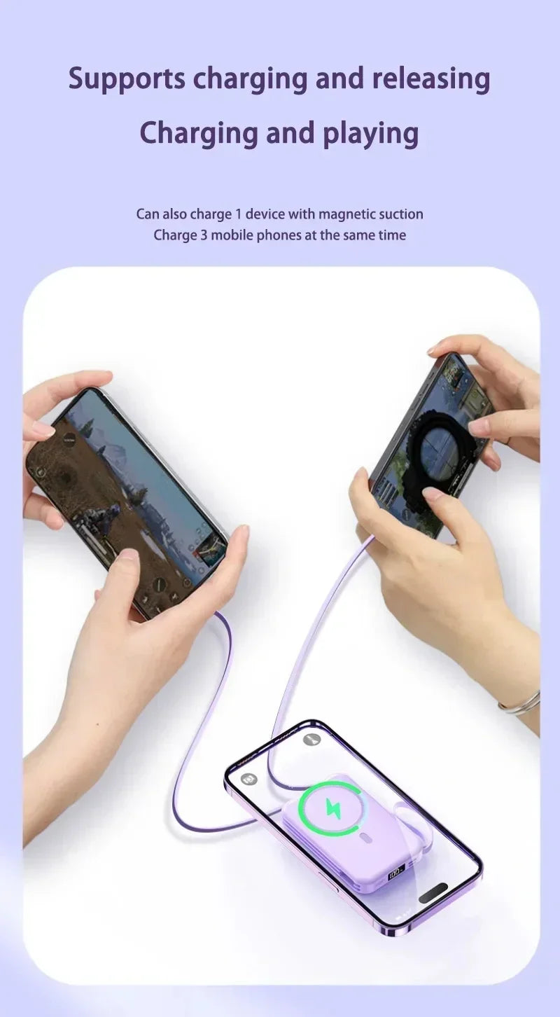50000mAh Large Capacity Solar Power Bank 4 In1 Built in Cables Intelligent Digital Display Laser Light For Samsung Apple