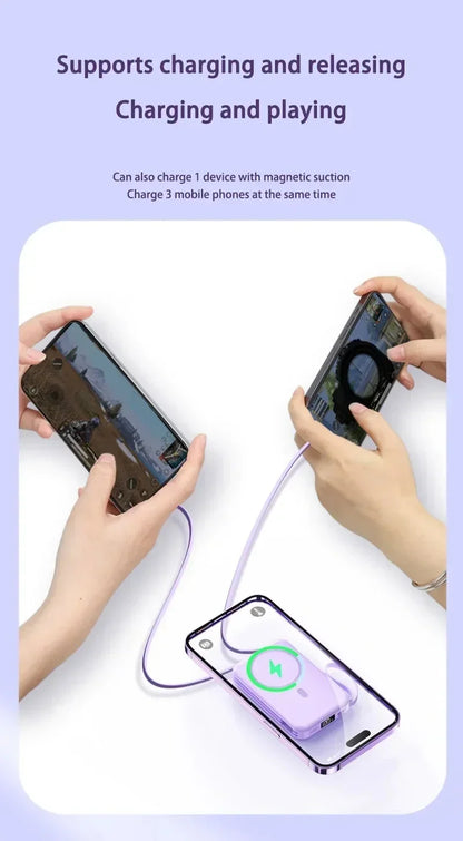 50000mAh Large Capacity Solar Power Bank 4 In1 Built in Cables Intelligent Digital Display Laser Light For Samsung Apple