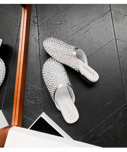 Summer Shoes for Women Slippers Luxury Rhinestone Rivets Casual Sandals Mesh Slip-on Loafers