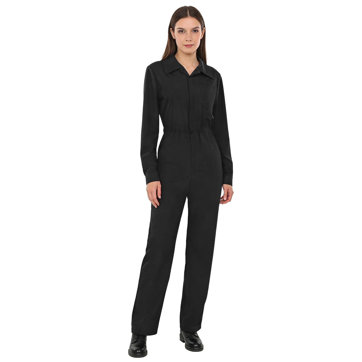 Womens Fashion Work Coverall Rompers Casual Solid Color Turn-Down Collar Long Sleeve Button Jumpsuit Travel Holiday Cargo Pants
