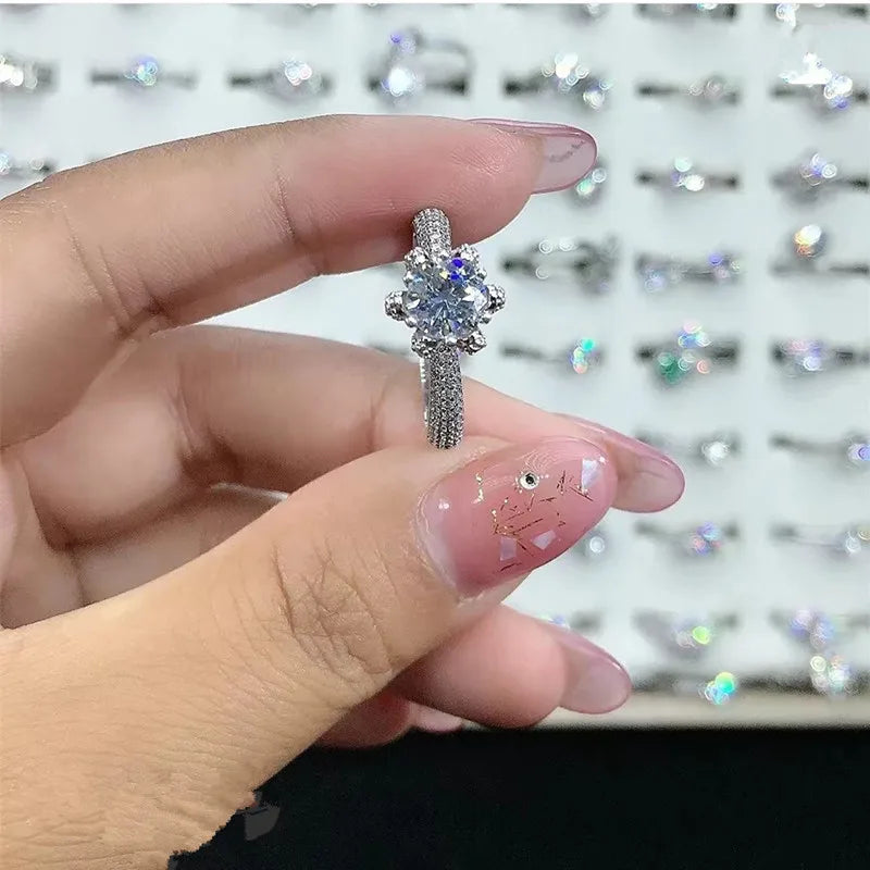 Six-Prong Crown Ring 2ct Moissanite Women's PT950 Platinum - Value-preserving platinum, crown luxury, statement accessory