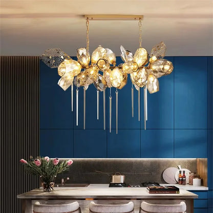 Postmodern Luxury K9 Crystal Chandelier Kitchen Island Decor LED Lighting Cognac Glass Dining Room Hanging Lights Loft Lamps
