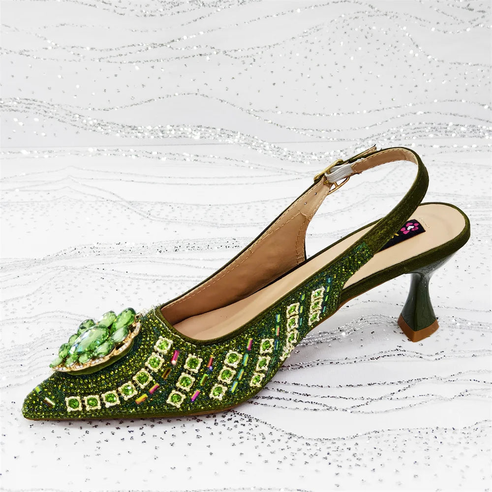 Venus Chan 2026 Olive Green Italian Butterfly Design Pointed Toe Slingback Sandals with Matching Bag - Elegant Set Perfect