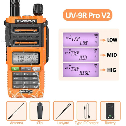 Baofeng UV 9R Pro V2 IP68 Waterproof Walkie Talkie Tri-Power Type-C Charger Dual Band Ham CB Radio Two Way Radio of UV 9R Plus