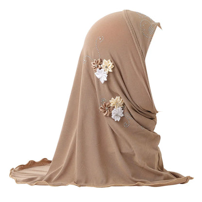 BOHOWAII Kids Girls Muslim Instant Hijab Ready To Wear Islamic Shawls Turban with Flowers Scarfs Jersey Head Wrap (2-7 Y)