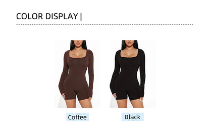 Fashion Long Sleeve Bodycon Jumpsuits for Women Short Pants Jumpsuits Rompers Crew Neck Sexy Tights One Piece Playsuit Romper