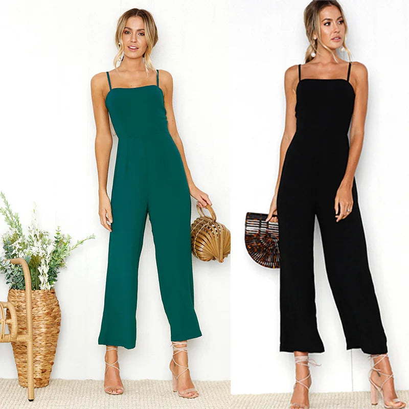 Woman Sleeveless Bib Dungarees Jumpsuits Autumn Casual Loose Solid Overalls for Women Female Spaghetti Strap Wide Leg Jumpsuit