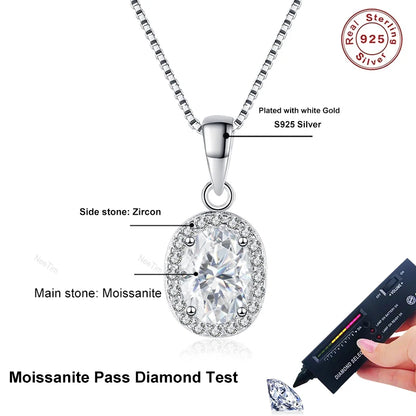 NeeTim Oval Cut Moissanite Necklace Pendant s925 Sterling Silver Necklace Box Chain Necklace Gift for Women Girl Wedding Jewelry