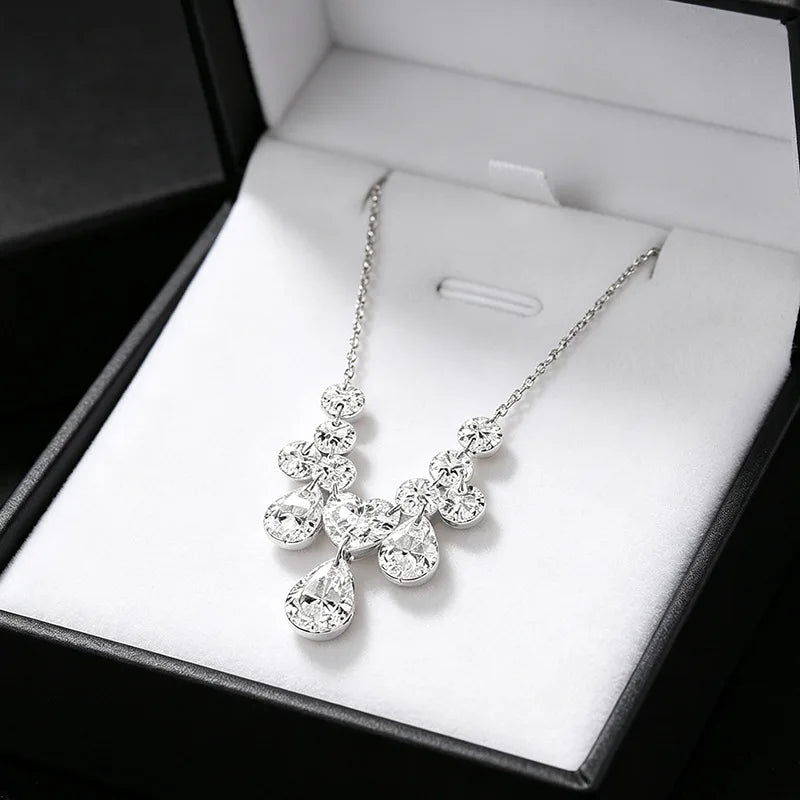 Luxury 18K white Solid Platinum PT950 certifid multi-diamond love water drop necklace female dinner bride date clavicle chain