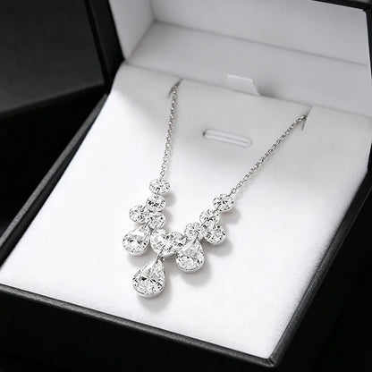 Luxury 18K white Solid Platinum PT950 certifid multi-diamond love water drop necklace female dinner bride date clavicle chain