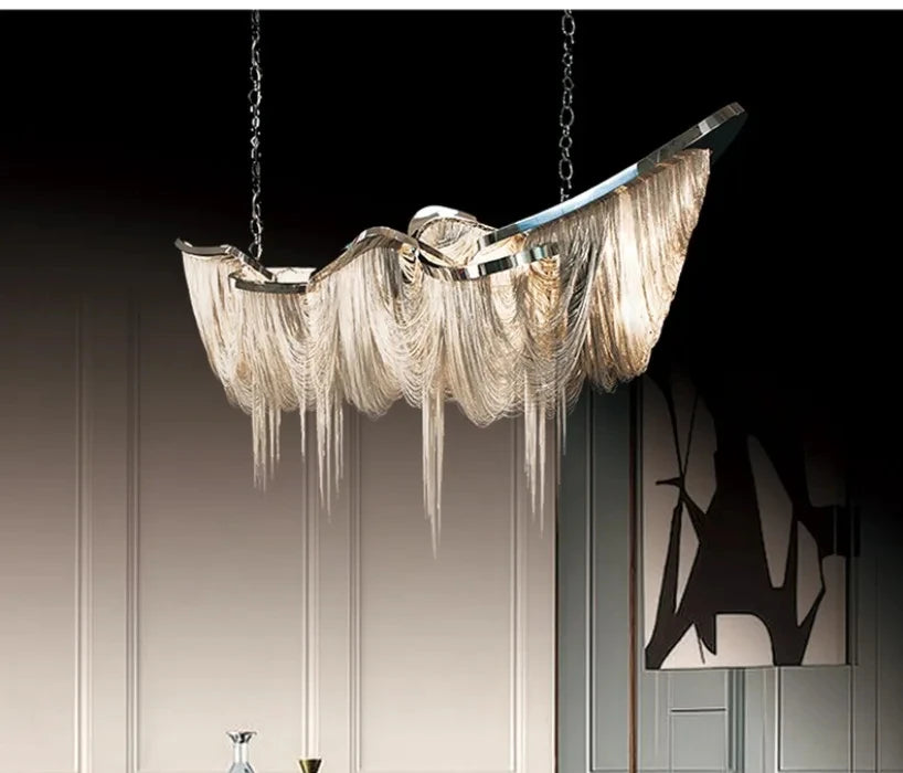 Italian Luxury Gold Tassel Chandeliers Designer Lighting Living Dining Room Decor Aluminum LED Pendant Lamp Villa Hanging Lights