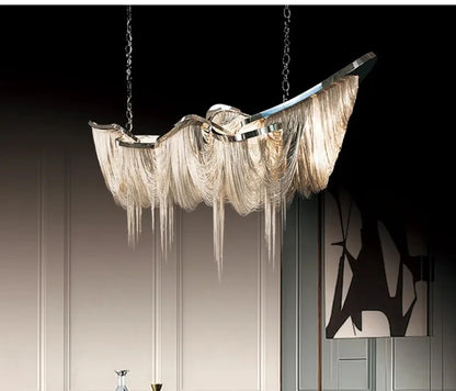 Italian Luxury Gold Tassel Chandeliers Designer Lighting Living Dining Room Decor Aluminum LED Pendant Lamp Villa Hanging Lights