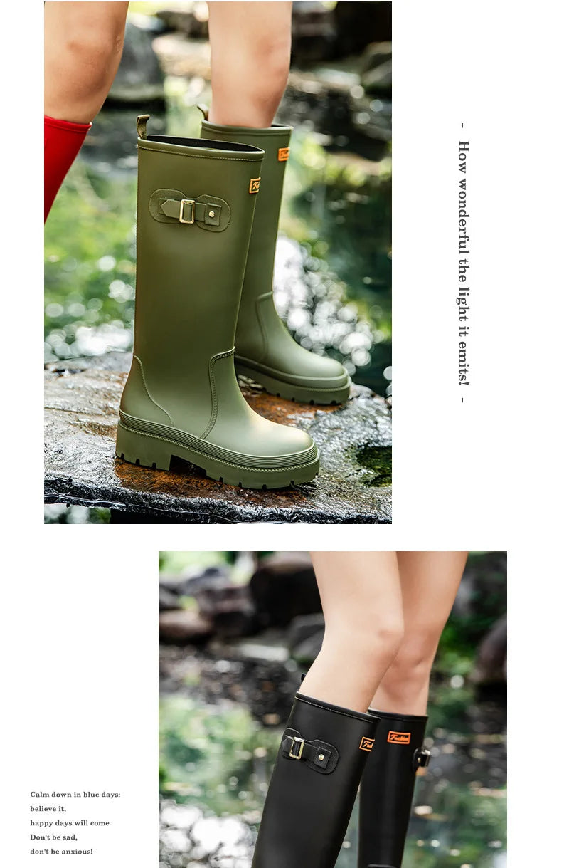2026 Fashion Ladies High Top Waterproof Rain Boots Non-slip Wear-resistant Rubber Boots Outdoor Long Tube Rain Shoes For Women