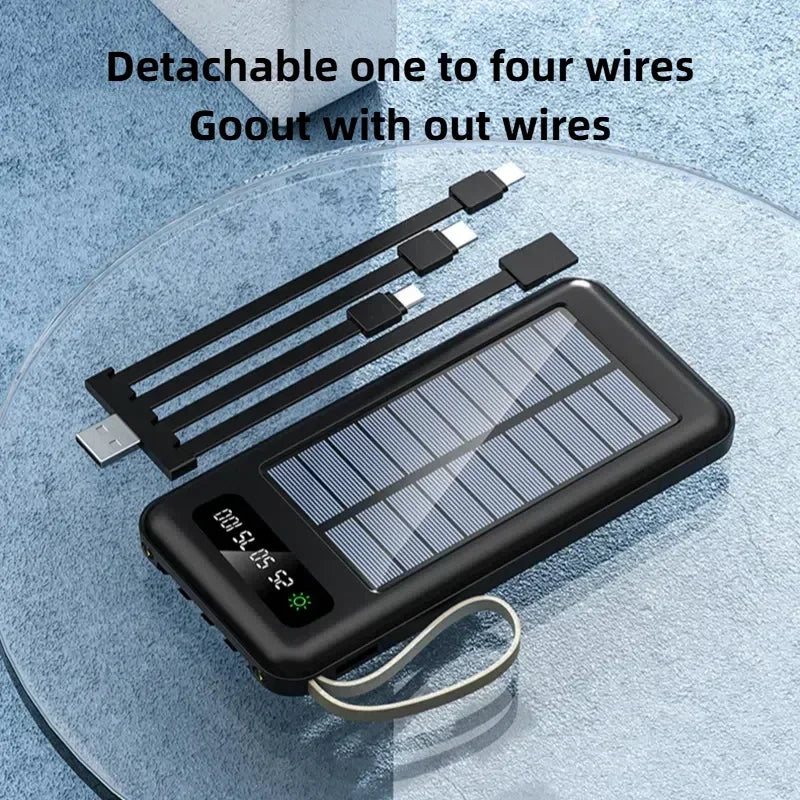 VIVO 200000mAh Solar Power Bank Large Capacity Mobile Power Fast Charging Battery Dual USB 4 Cables For iPhone Samsung Huawei
