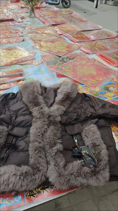 White Duck Down Coat Women Faux Fox Fur Collar Loose Thicken Parkas Warm Outwear 2026 Winter New Fashion Female Jacket