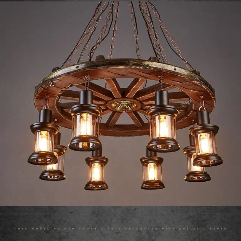Classical Industrial Iron LED Wheel Pendant lights Metallic lustre Hanging Lamps Bar decoration Suspend Lamps Cafe Pendend Lamps