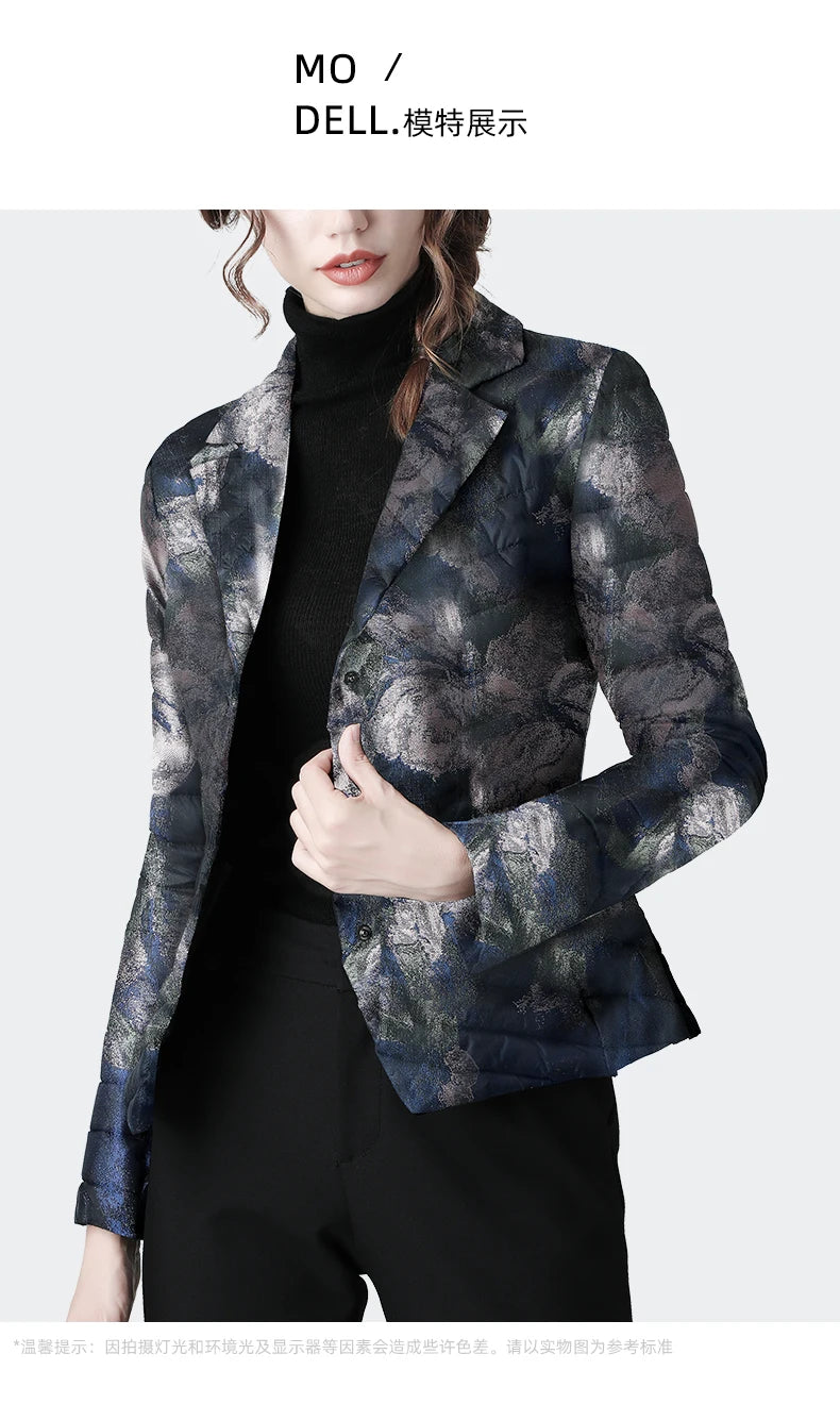 Fashion Suit Collar Women Winter Down Jacket Elegant Slim Warm Lightly Puffer Coat Outwear Plus Size 3 Buttons Duck Down Jackets