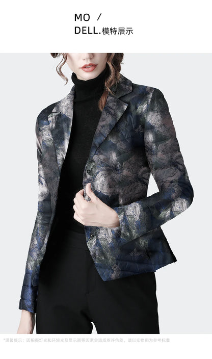 Fashion Suit Collar Women Winter Down Jacket Elegant Slim Warm Lightly Puffer Coat Outwear Plus Size 3 Buttons Duck Down Jackets