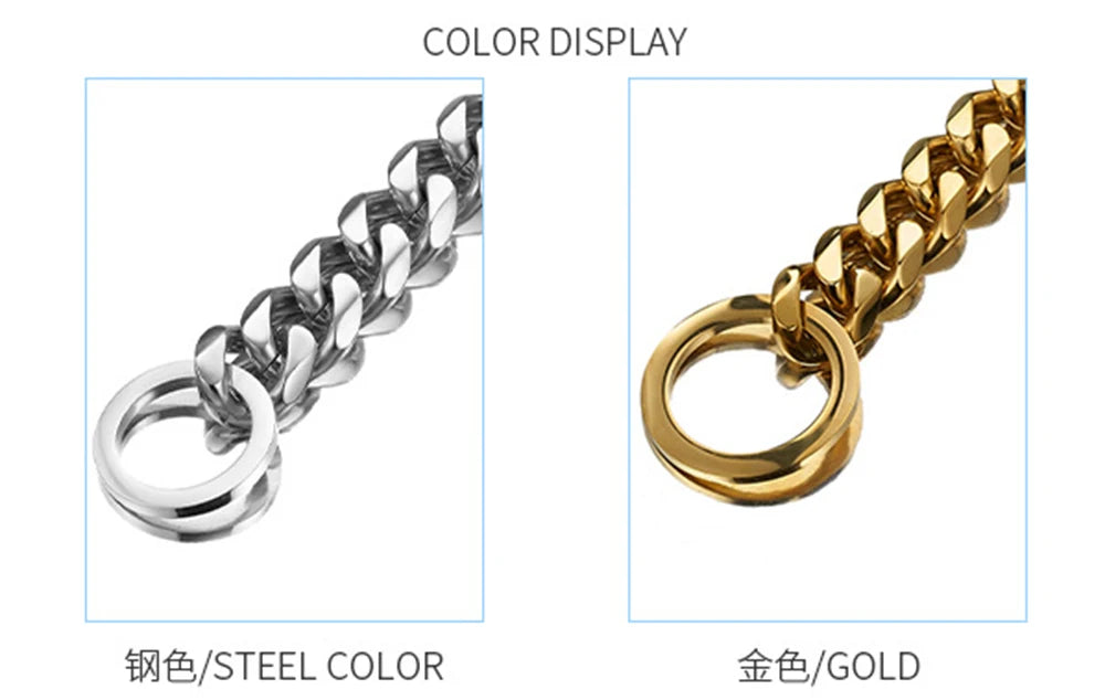Heavy Duty 19mm Stainless Steel Dog Choke Chain Collar Pet Necklace Sliver 18K Gold Dog Cuban Link for Pit Bull Mastiff Bulldog