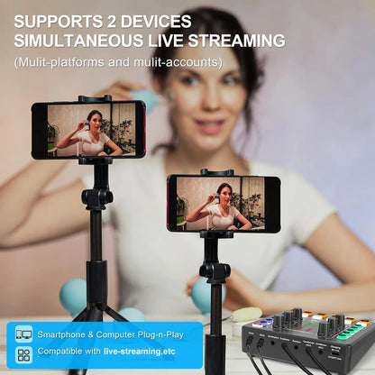 Audio Interface with DJ Mixer Live Sound Card Effects and Voice Changer,Prefect for live Streaming/Podcasting/Gaming