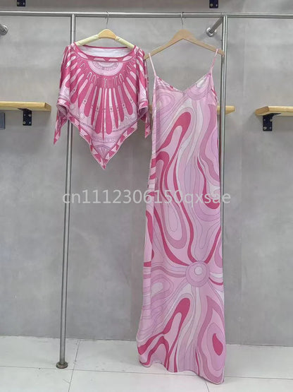 Luxury Design Women's Pink Cloaks Dress Sets with Designer Signature Letter Logo Classic Brand  Women's Top Quality Tops Sets