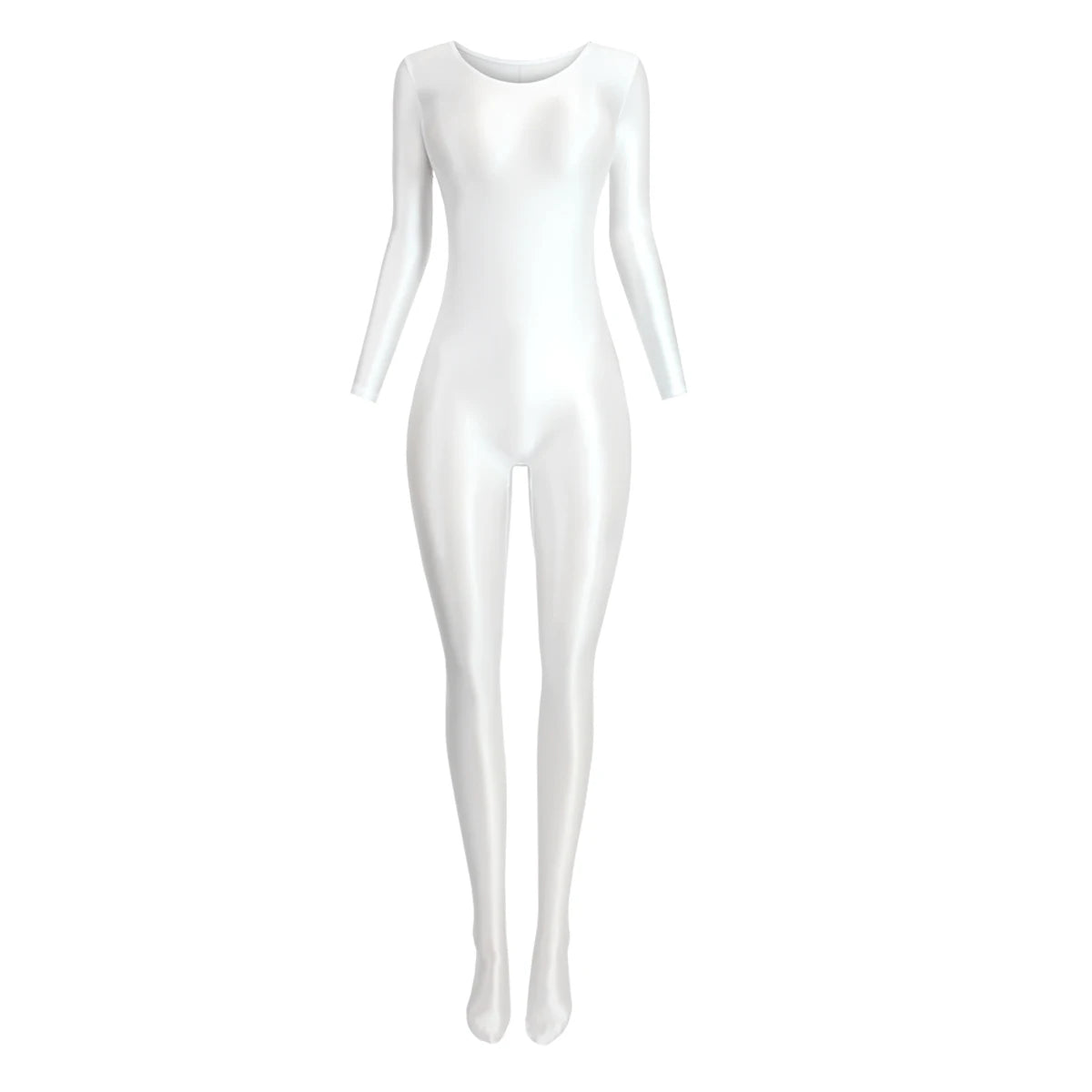 MJINM Women Smooth Overalls Long Sleeve Tights Round Neck Full Length Stretch Zentai Bodysuits Yoga Fitness One Piece Jumpsuits