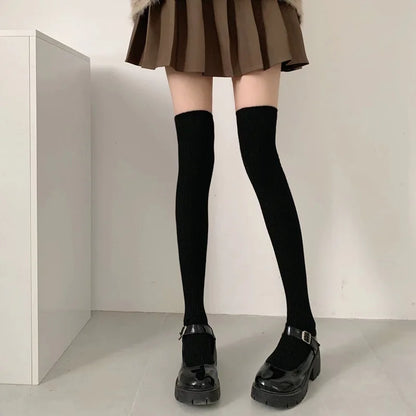 Autumn Winter Women's Stockings Girls Black White JK Lolita Long Tight Socks Vertical Stripes Cotton Over Knee Thigh High Socks