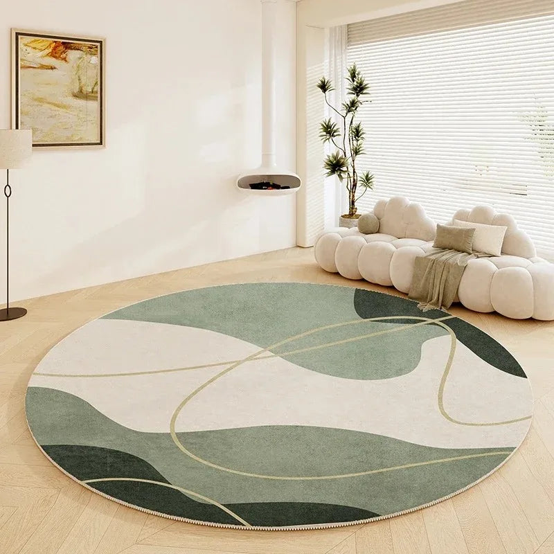 Nordic Style Round Rug – Soft Anti-Slip Abstract Carpet for Bedroom & Light Luxury Living Room Decor Light Green Anti-Slip