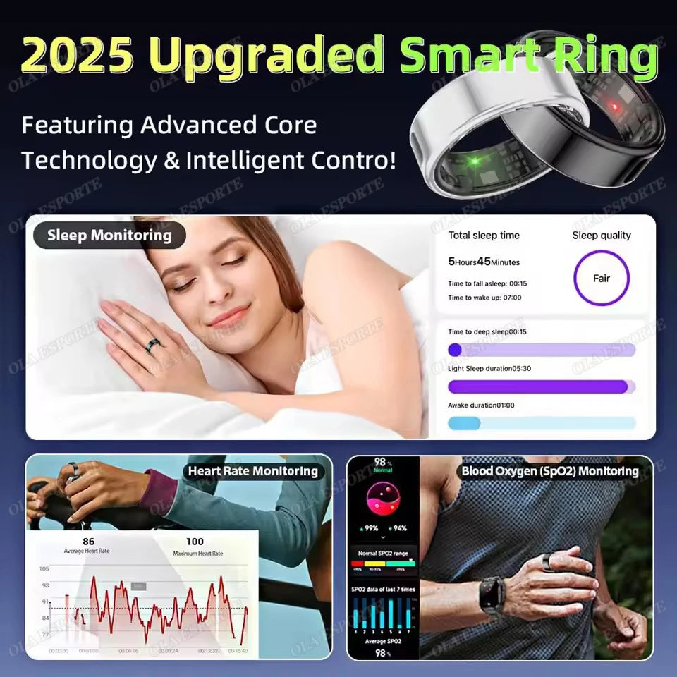 2026 New Sr08 Smart Ring LED Display Screen and Touch, Men Women, Heart Rate Health Monitoring, 5ATM Waterproof Sports Smartring