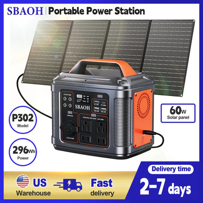 300W Portable Power Station, 296Wh 80000mAh Camping Solar Generator, Emergency Lithium Battery Outages,Black(with Solar Panel)