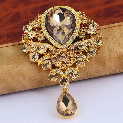Hot Women Men  Brooch Wedding Bridal Bouquet Clear Crystal Rhinestone Teardrop Dangle Brooch Pin