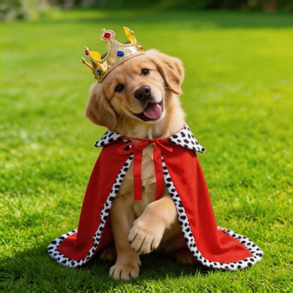 Adjustable Dog King Cloak Velvet Trimmed Cozy Plush Dog King Cape With Crown Breathable Pet Costume For Small Medium Large Dogs
