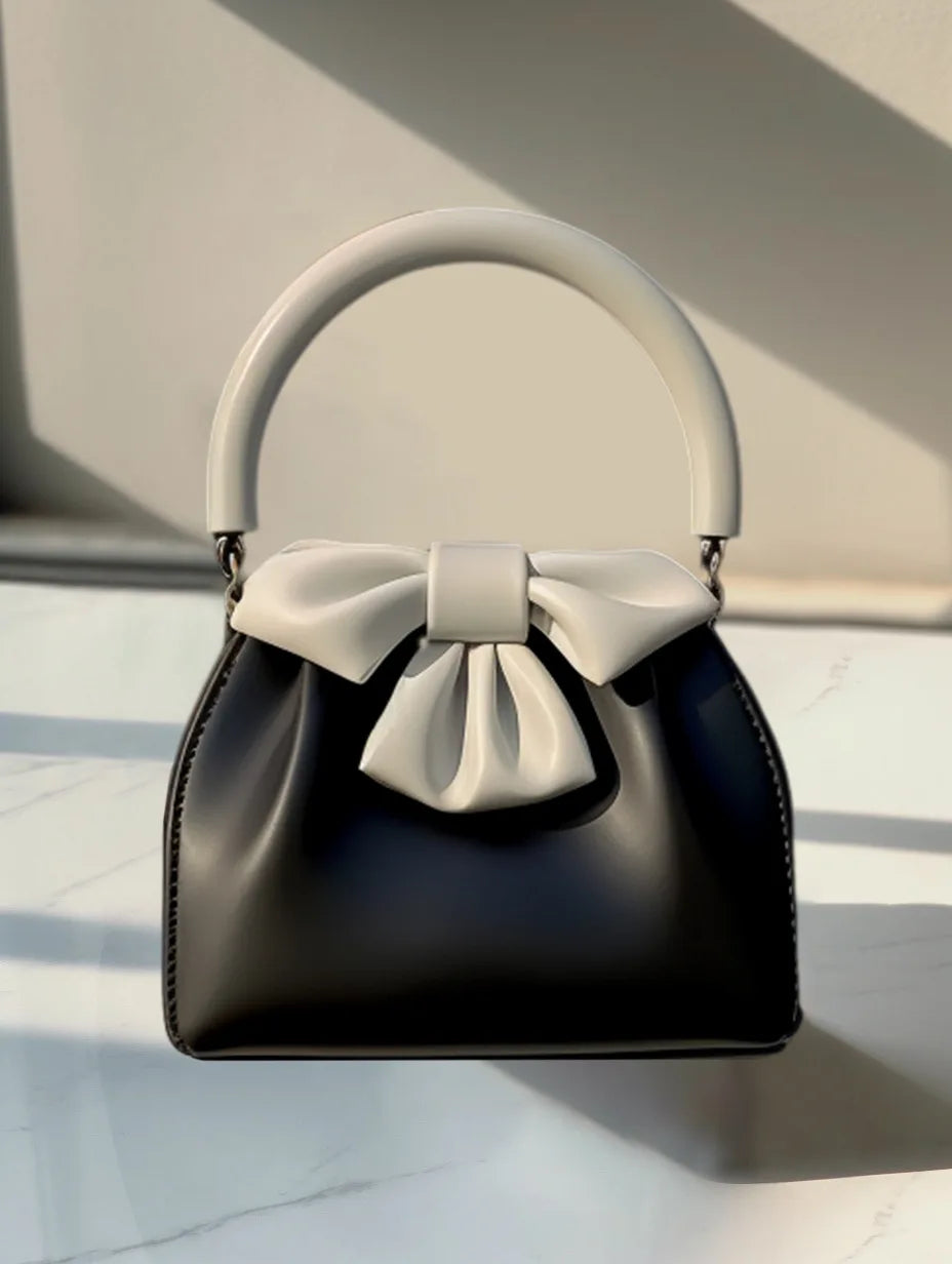Handbag Textured Small Bag for Women 2026 New Arrival Spring and Summer Style Pleated Satchel Bag Contrast Colorbows Bucket Bag