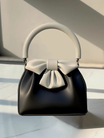 Handbag Textured Small Bag for Women 2026 New Arrival Spring and Summer Style Pleated Satchel Bag Contrast Colorbows Bucket Bag
