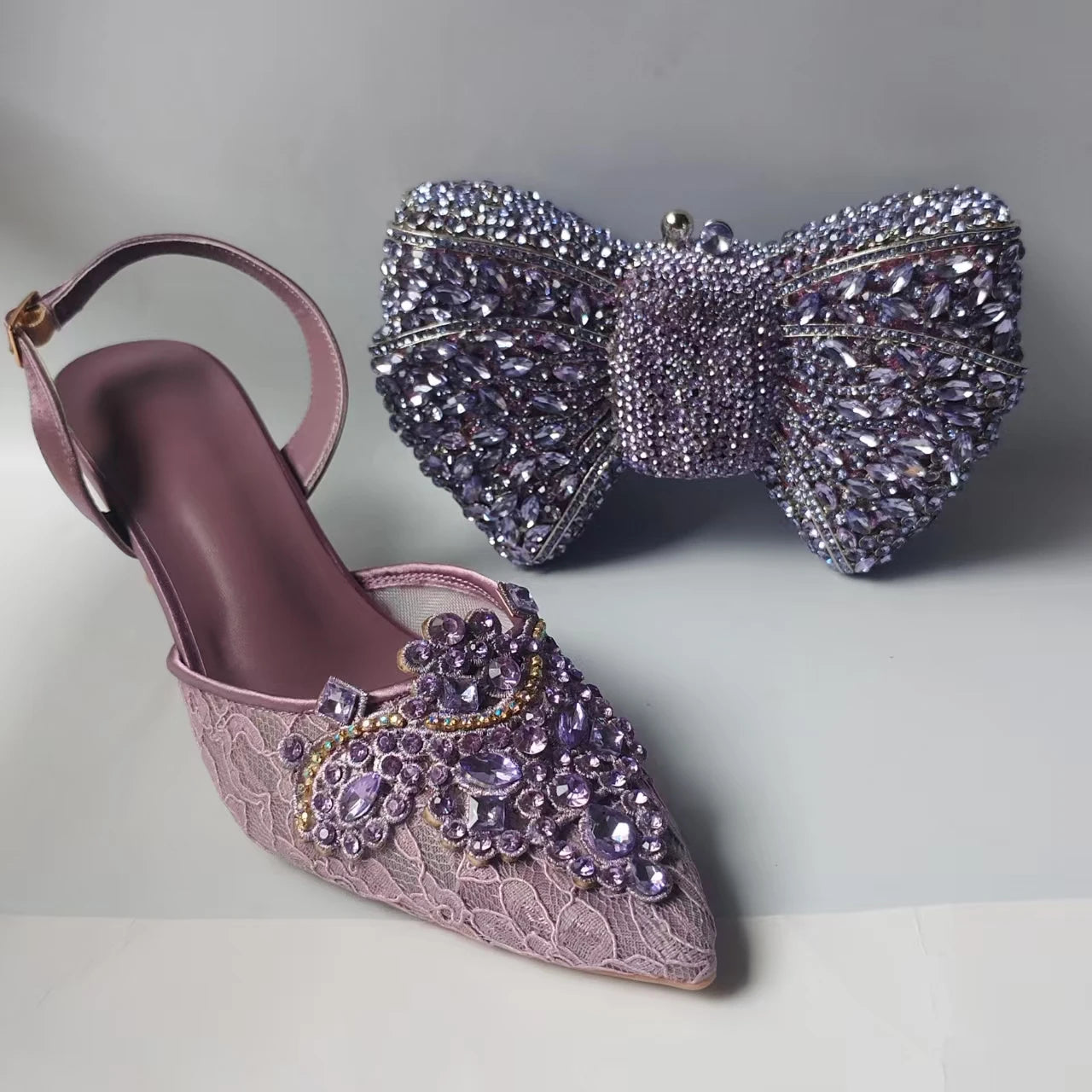 INSIGHTLINK Lady Stones Shoes and Bag Sets for Evening Purses Party Rhinestone Luxury Heels Sandals Set for Party Elegant Pumps