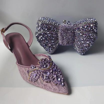 INSIGHTLINK Lady Stones Shoes and Bag Sets for Evening Purses Party Rhinestone Luxury Heels Sandals Set for Party Elegant Pumps