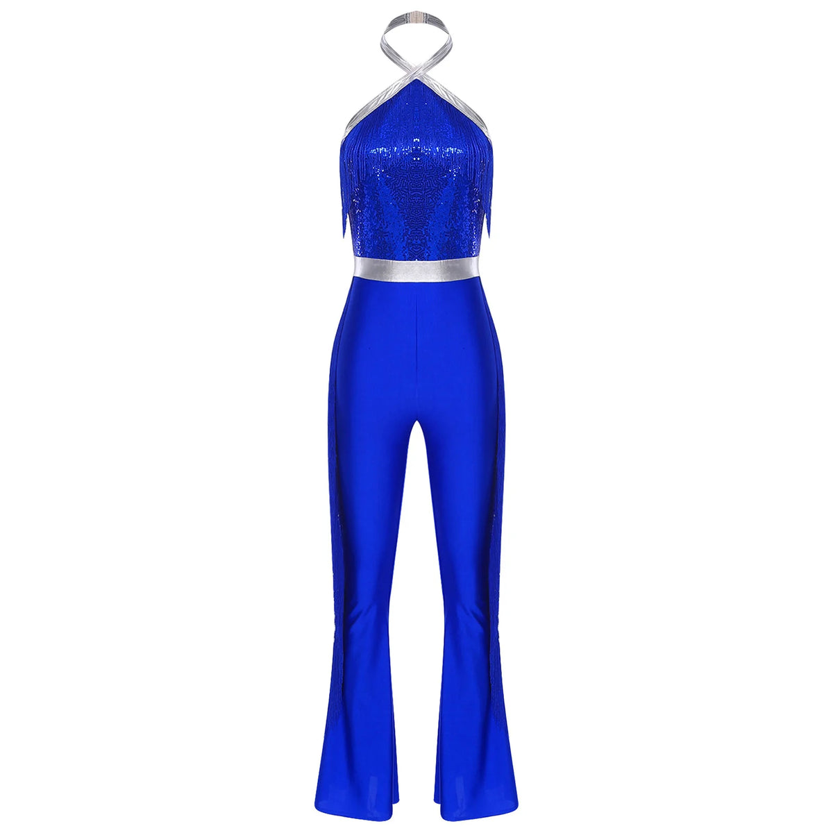 70s 80s Disco Costume Women's Streetwear Jumpsuit Shiny Clubwear Flared Long Pants Rompers Flares Metallic Hippie Party Outfit