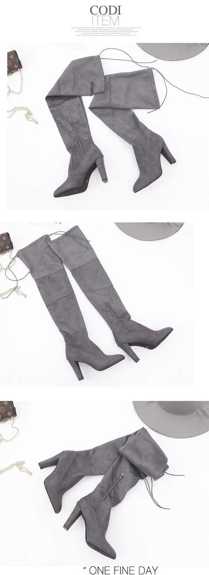 Women's Boots 2026 Autumn and Winter New European and American Style Plus Size Knee High Boots High Heels Round Toe Frosted Boot