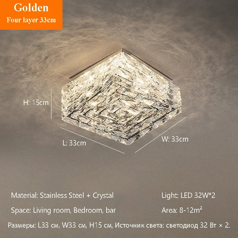 Modern Nordic Luxury Crystal LED Ceiling Light Gold Chrome Flush Mount Lamp for Living Dining Room Bedroom Home Decor Lighting