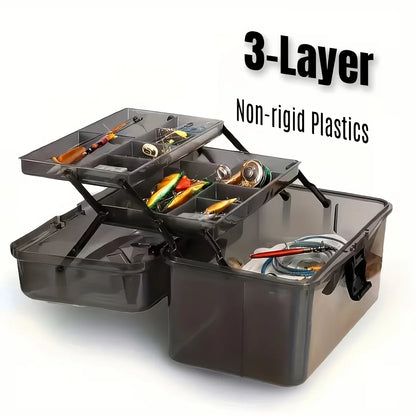 Durable PE Fishing Gear Box | Large Capacity, Black Transparent Design | Built-in Lock, Heavy-duty
