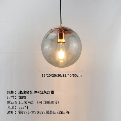 Modern Simple Glass Chandelier Bar Counter Restaurant Gold Hanging Lights Silver Metal Amber Ashtray Ball Glass Suspension Lamp