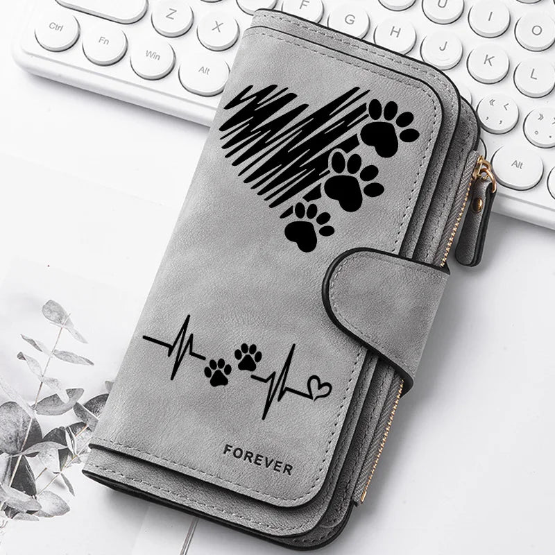 Heart-Shaped Animal Paw Butterfly Print Design Women Wallets Card Coin Wallet for Girls Purse ID Wallets Female Coin Purse Gift