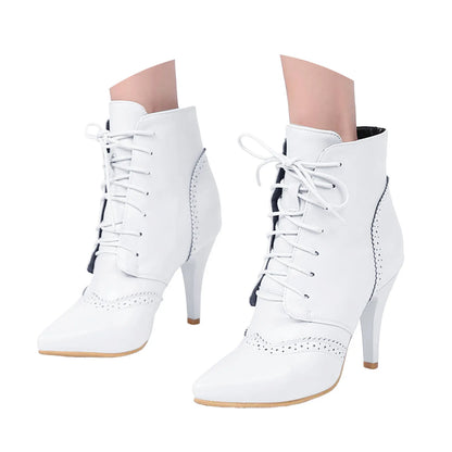 Women's Leather High Boots Fashionable Casual Lace Up Outdoor Wear Solid Color Stiletto High Heels Clear High Heels for Women