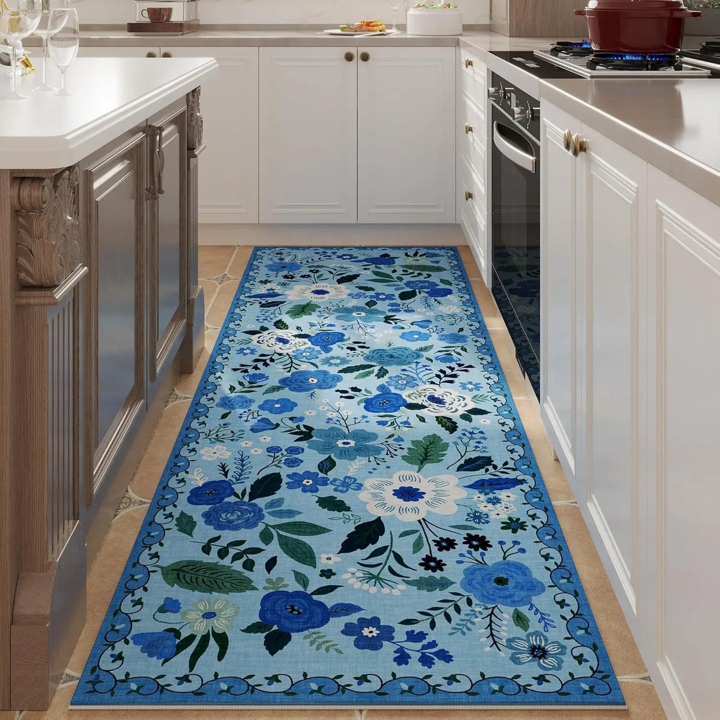 VIKAMA  Garden Flower Carpet, Anti-Slip Mat, Living Room Headboard Carpet, Hall Carpet, Kitchen Carpet, Home Decorations