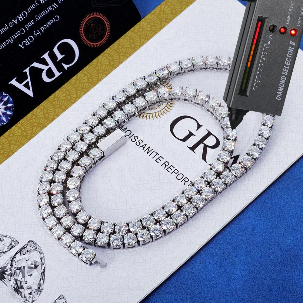 Iced Out 3/4/5mm Stainless Steel Tennis Necklace Round VVS1 Moissanite Water Proof Never Fade For Women Men Hip Hop Jewelry Gift
