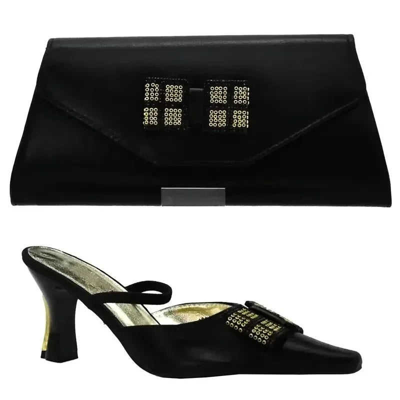 2025 Italian Shoes and Bags Set Decorated with Rhinestone Buckle Heel Women Shoes African Shoes with Matching Bags High Quality